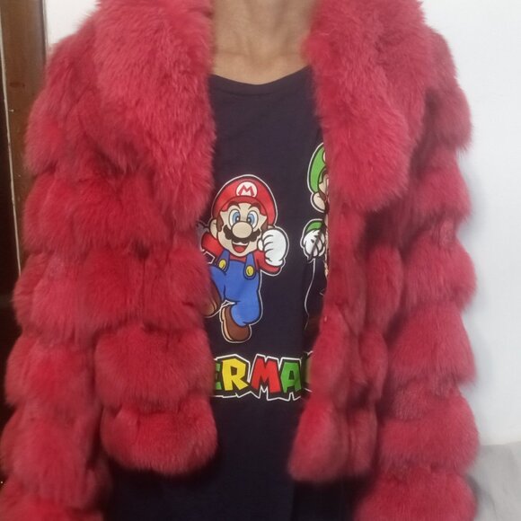 ***Dyed Red Fox Fur Coat, Chinese Size XXL 44, US Equivalent Large - Picture 1 of 3